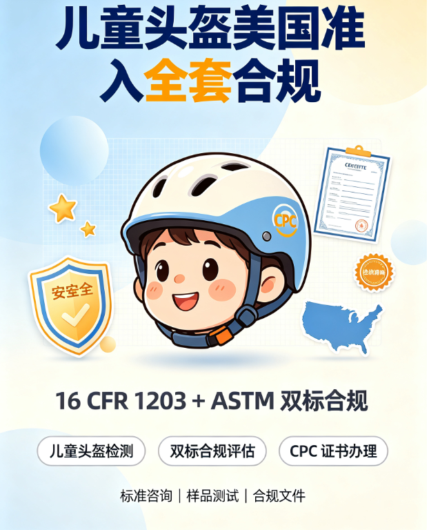 儿童头盔美国准入全套合规｜16CFR1203+ASTM 双标 CPC 证书