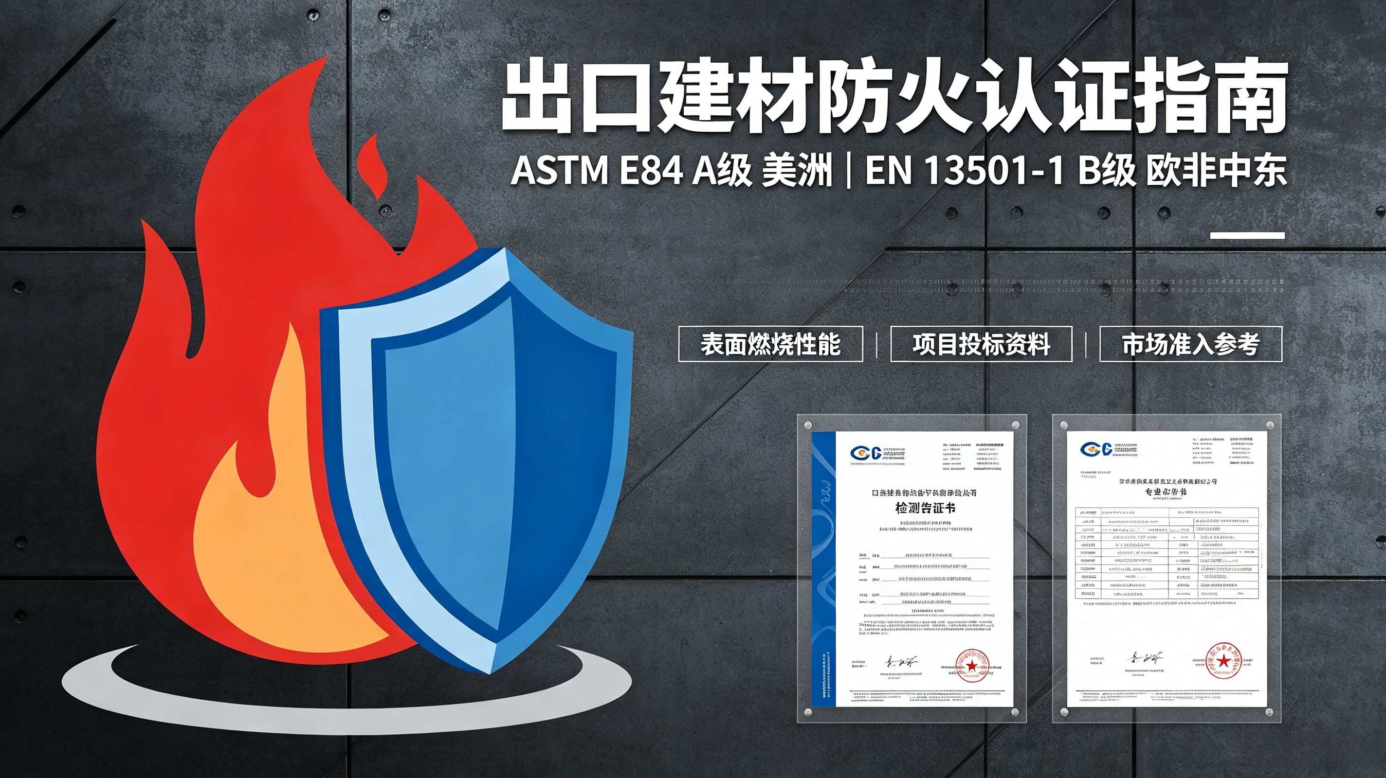 出口建材防火检测｜ASTM E84 A 级（美洲）VS EN13501‑1 B 级（欧非中东）