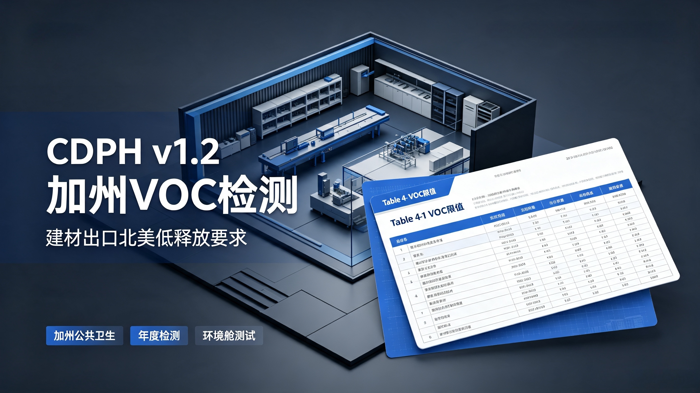 北美建材出口｜CDPH v1.2 加州公共卫生 VOC 专项检测，年度检测 & 表格限值要点