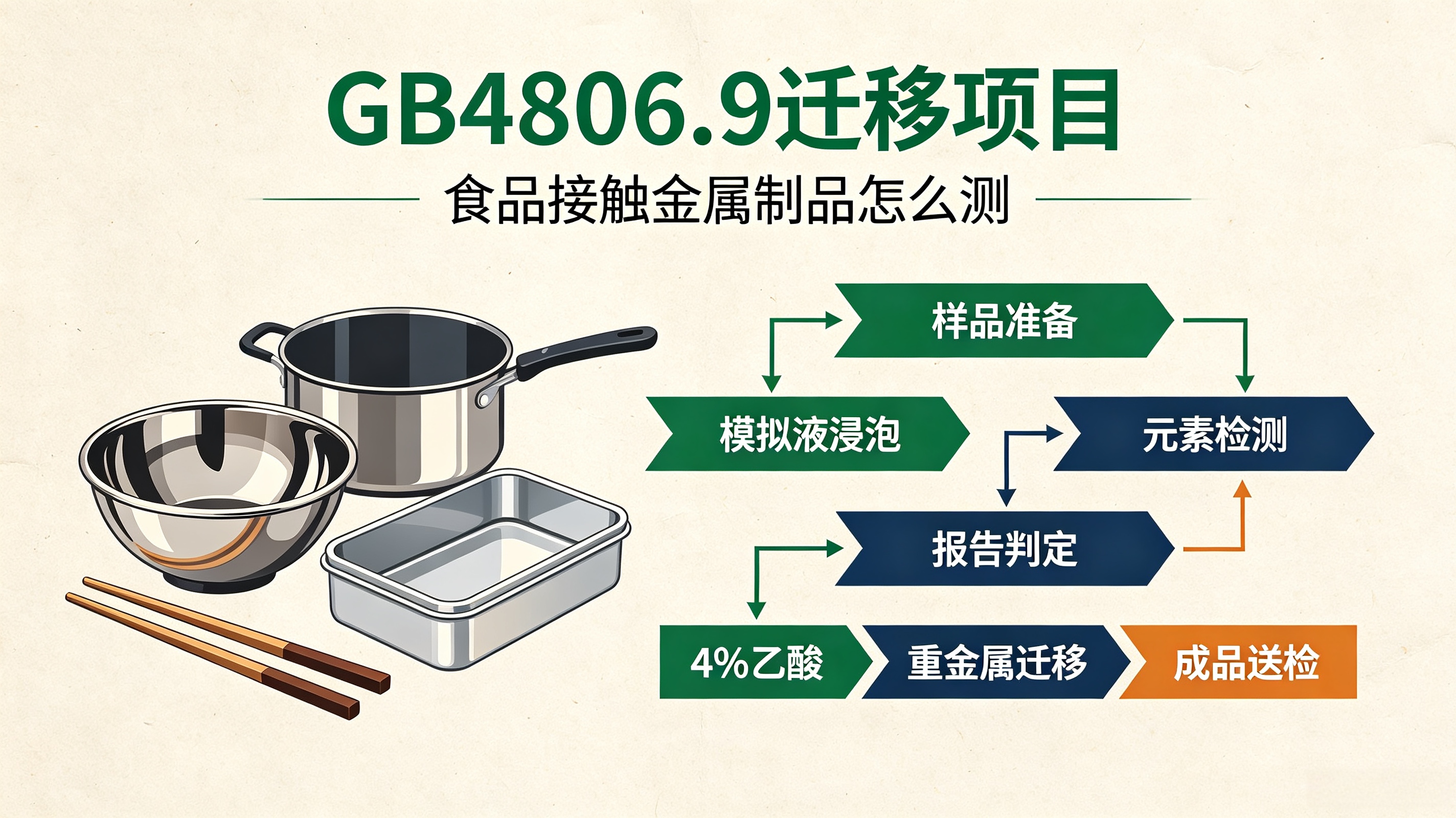 GB4806.9 食品接触金属｜迁移测试项目科普