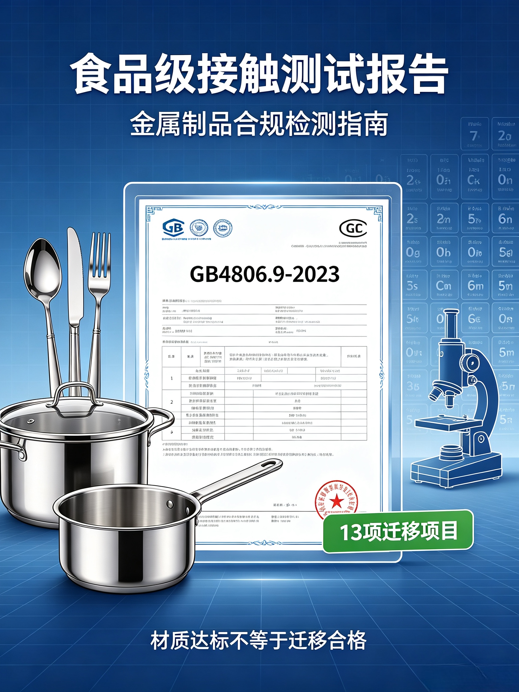 GB4806.9-2023食品级接触测试报告｜金属制品合规全套解读